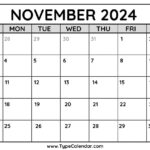 Free Printable Monthly Calendar 2024 | November Calendar 2024 Printable Wincalendar