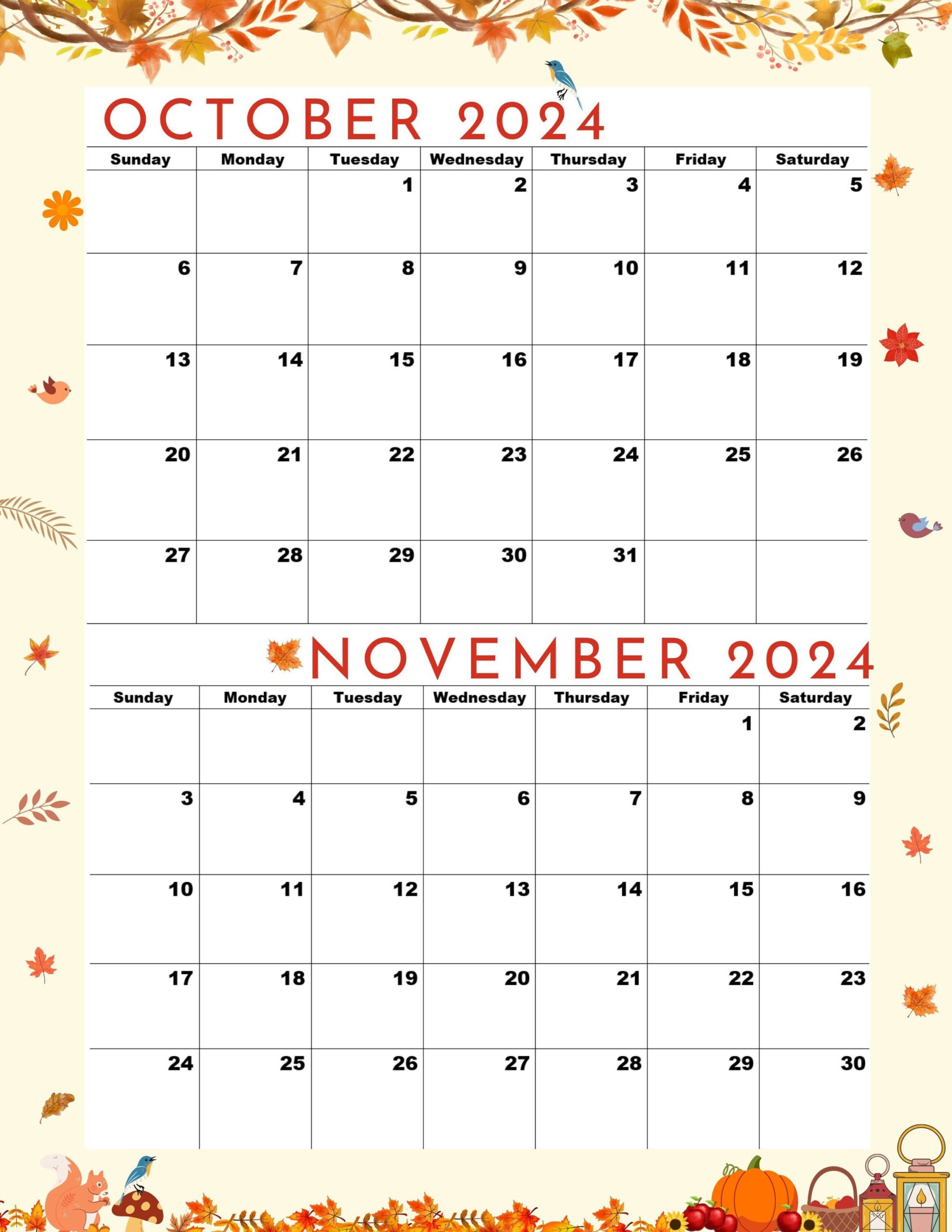 Kalender Für Oktober And November 2024,Happy Thanksgiving | Calendar 2024