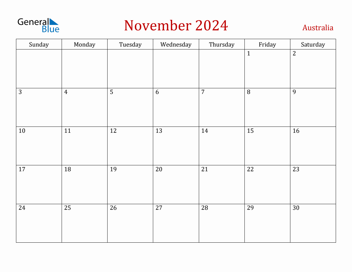 November 2024 Australia Monthly Calendar With Holidays | Calendar 2024