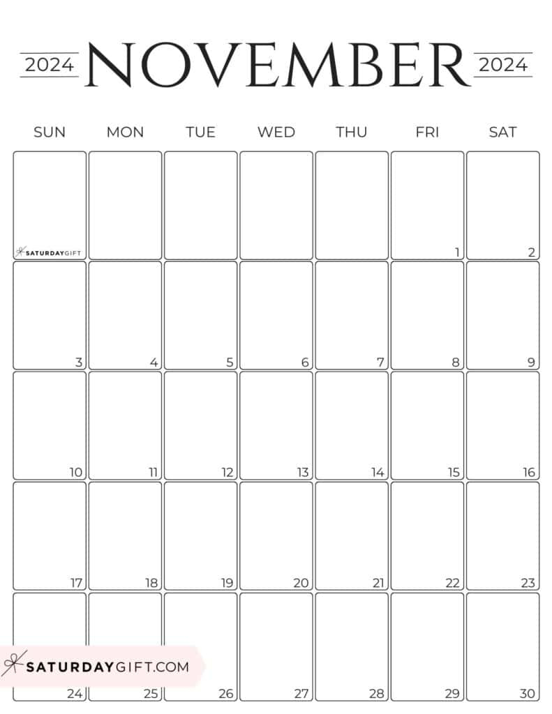 November 2024 Calendar - 20 Cute &amp;amp; Free Printables | Saturdaygift | Calendar 2024