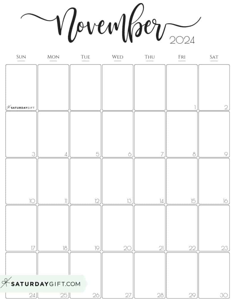 November 2024 Calendar - 20 Cute &amp;amp; Free Printables | Saturdaygift | Calendar 2024