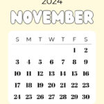 November 2024 Calendar   20 Cute & Free Printables | Saturdaygift | Printable Mini November 2024 Calendar