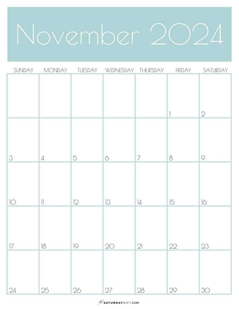 November 2024 Calendar - 20 Cute &amp;amp; Free Printables | Saturdaygift | Printable Monthly Calendar 2024 Portrait November