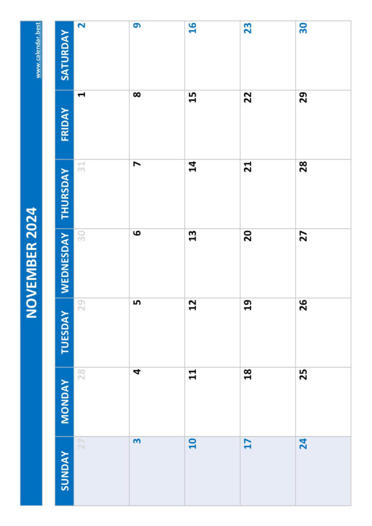 Month Of November 2024 Printable Calendar | Calendar 2024