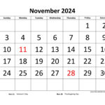 November 2024 Calendar Designed With Large Font (Horizontal | November Calendar 2024 Printable Large Boxes