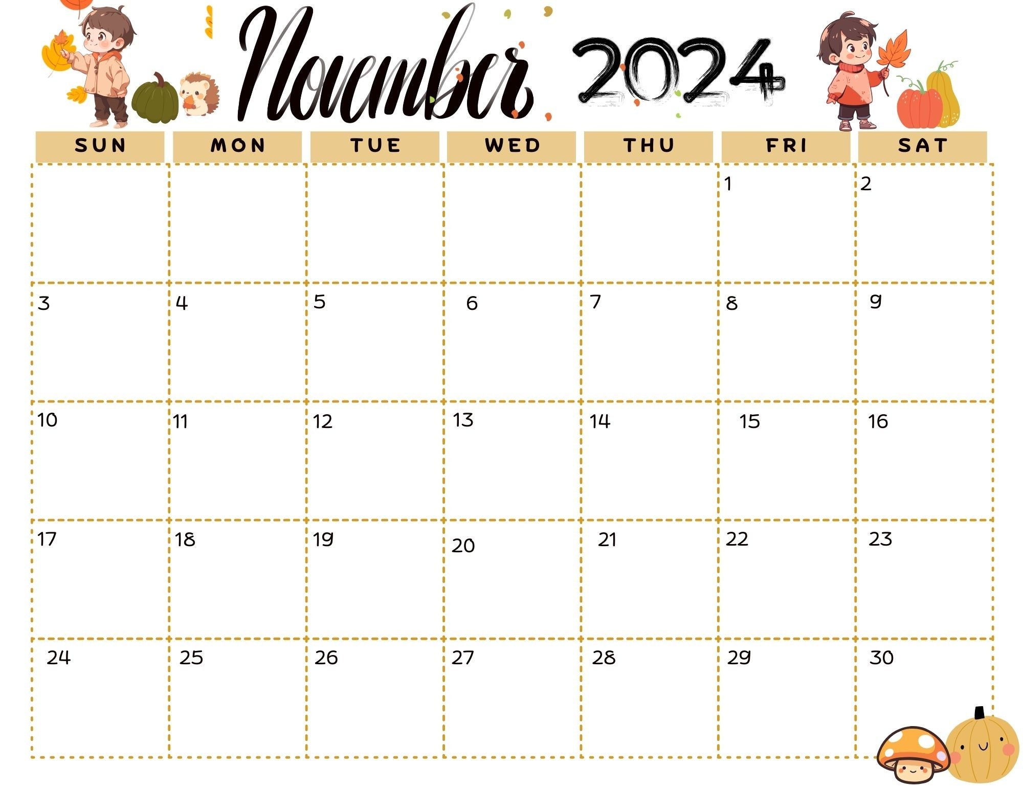 November 2024 Calendar Digital, Printable - Etsy | Printable Calendar November 2024 Australia