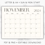 November 2024 Calendar   Etsy.de | Printable Calendar 2024 November 123