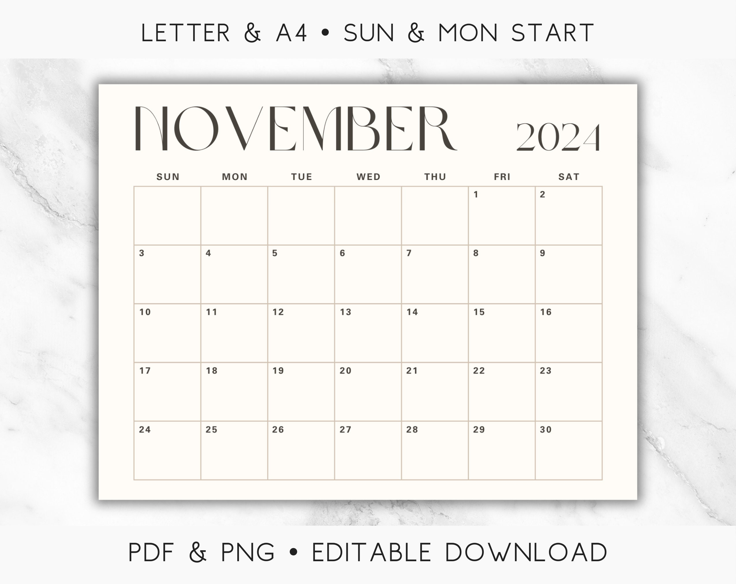 November 2024 Calendar - Etsy.de | Printable Calendar 2024 November 123