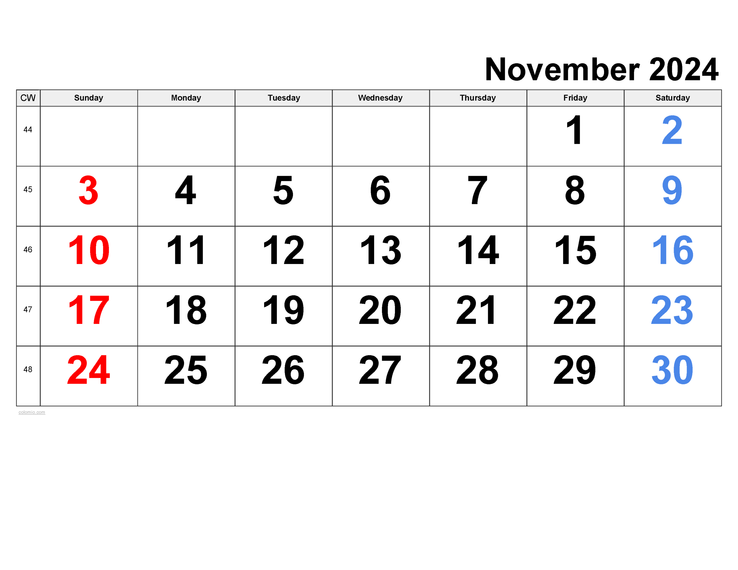 November 2024 Calendar | Free Printable Pdf, Xls And Png | Calendar 2024