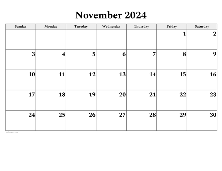 November Calendar 2024 Printable Landscape | Calendar 2024