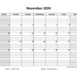 November 2024 Calendar Free Printable With Grid Lines Designed | November Daily Calendar 2024 Printable