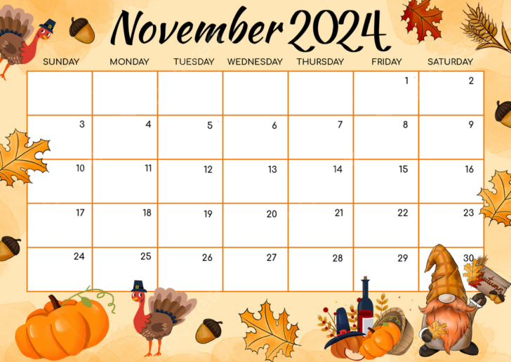 November Calendar 2024 Printable Kawaii | Calendar 2024