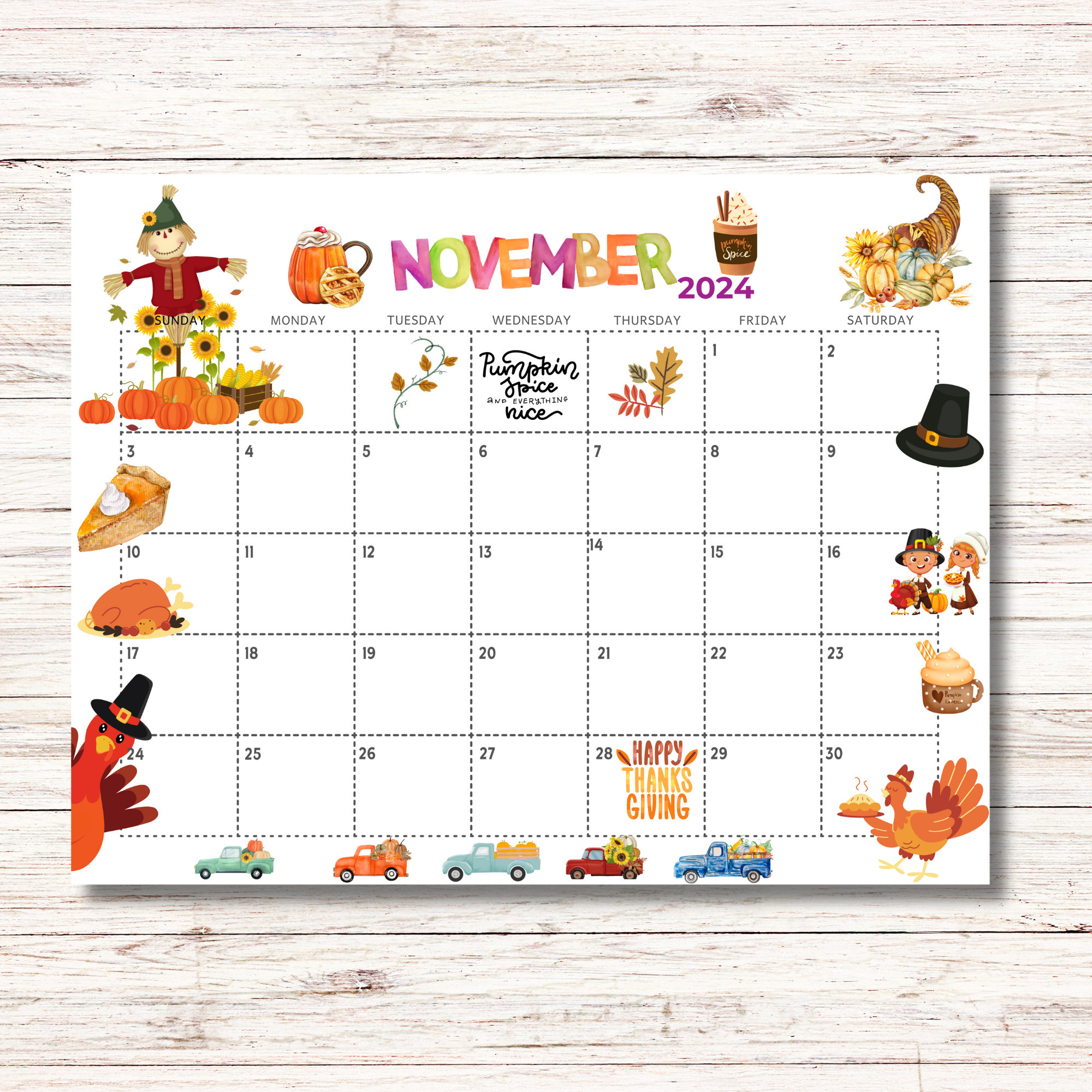 November 2024 Calendar Printable Kids Calendar 2024 Calendar Classroom School November Monthly Planner Kids Calendar Template Thanksgiving | Calendar 2024