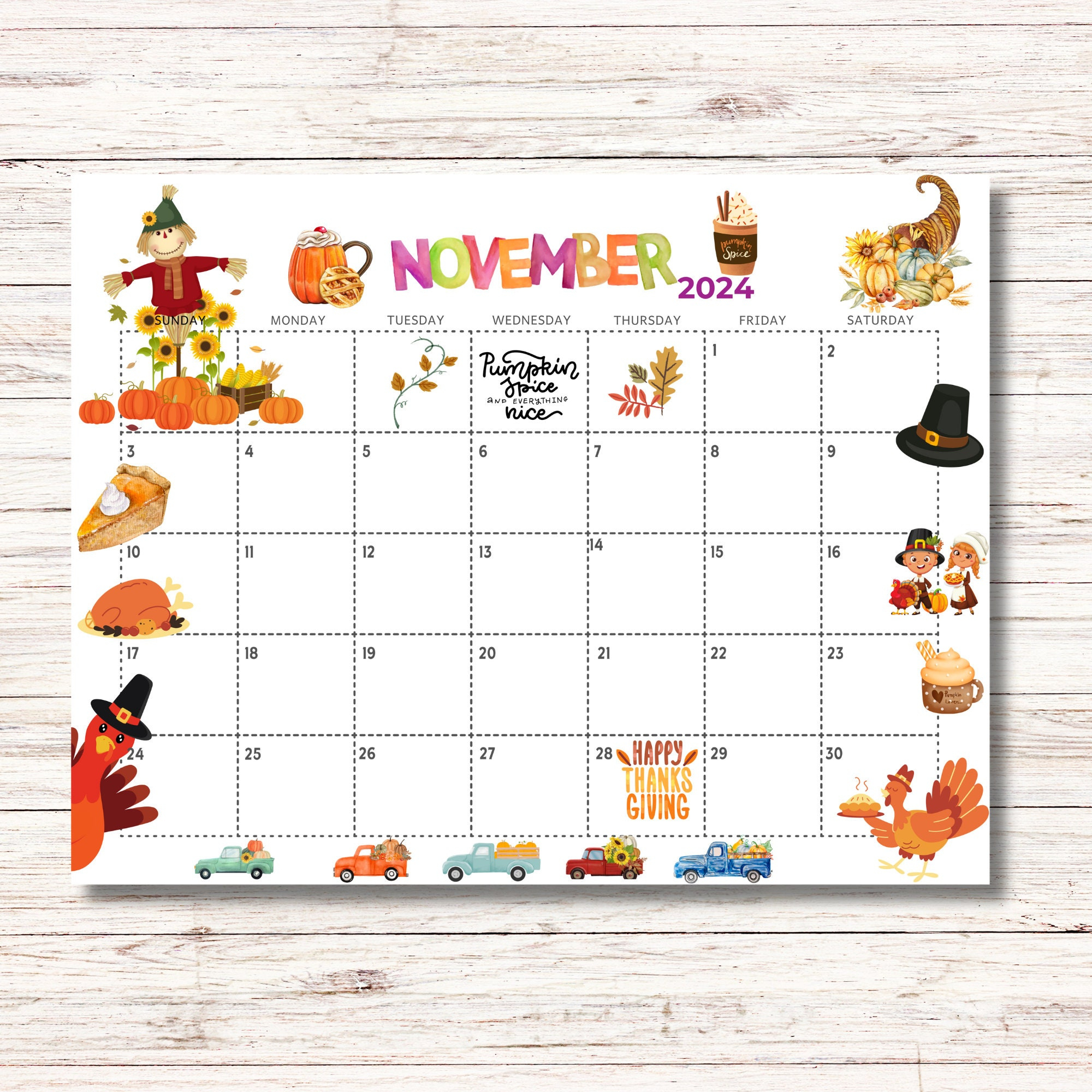 November 2024 Calendar Printable Kids Calendar 2024 Calendar Classroom School November Monthly Planner Kids Calendar Template Thanksgiving | Printable Calendar November 2024 For Kids