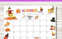 November 2024 Calendar Printable Kids Calendar 2024 Calendar | November 2024 Calendar Thanksgiving Printable