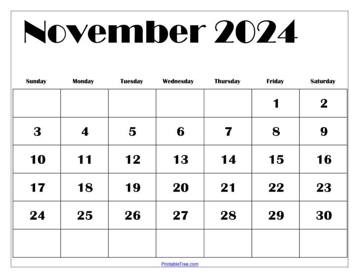 Free Printable November 2024 Calendar Numbers | Calendar 2024