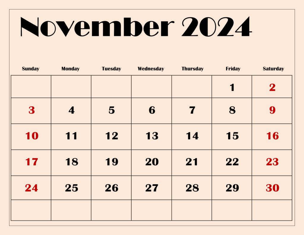 November 2024 Calendar Printable Pdf Template With Holidays | Calendar 2024