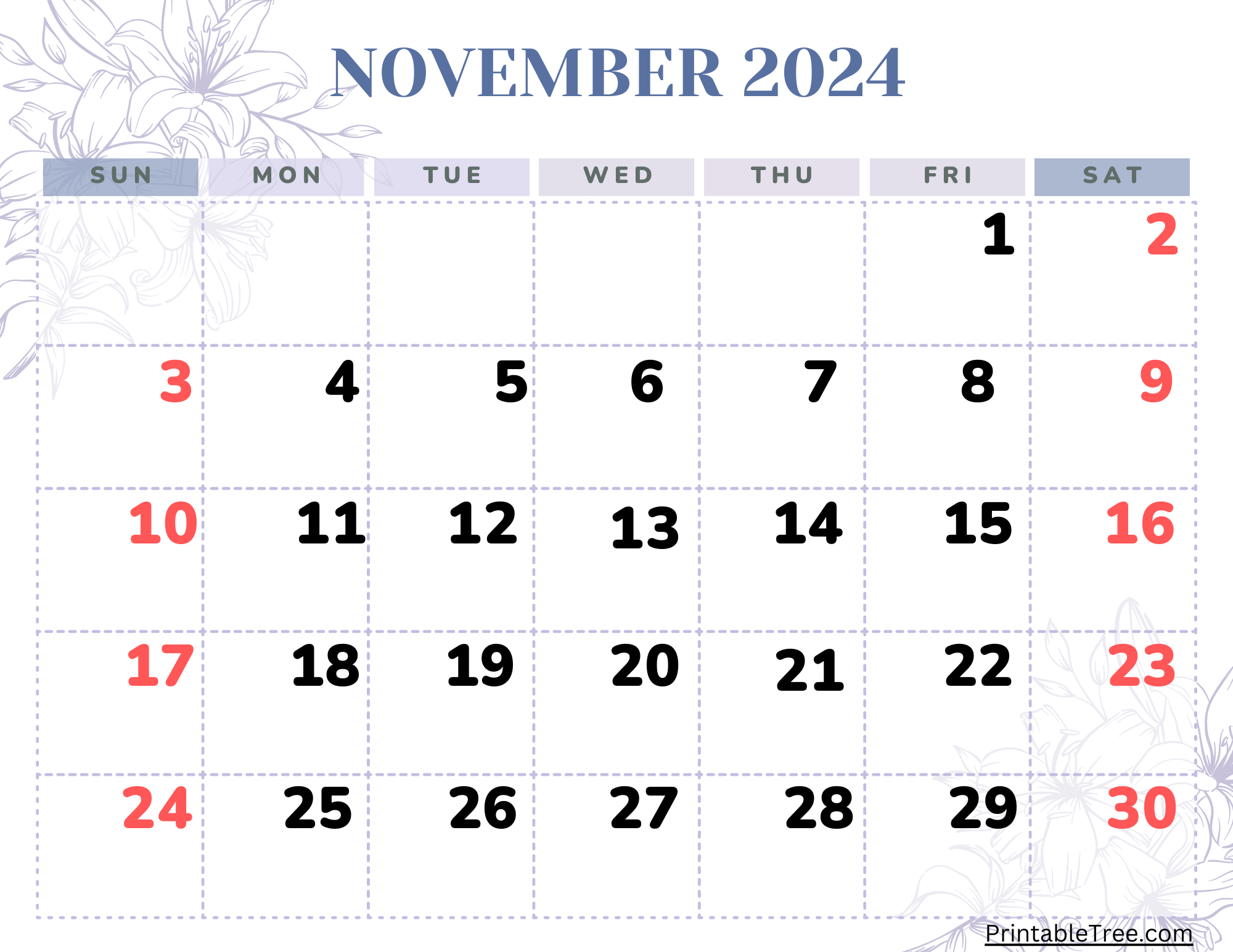 November 2024 Calendar Printable Pdf Template With Holidays | Calendar 2024