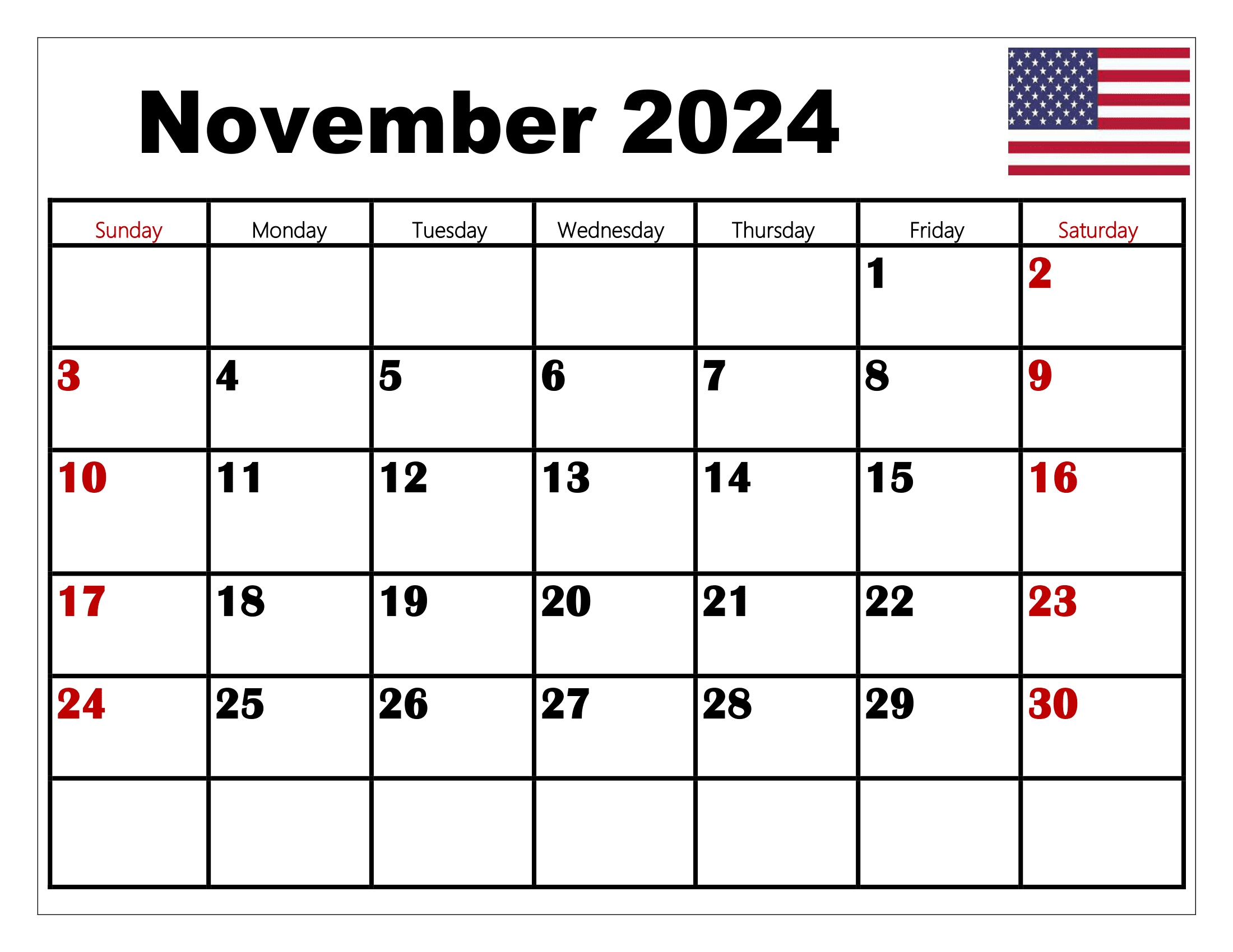 November 2024 Calendar Printable Pdf Template With Holidays | Printable Calendar For November 2024 With Holidays