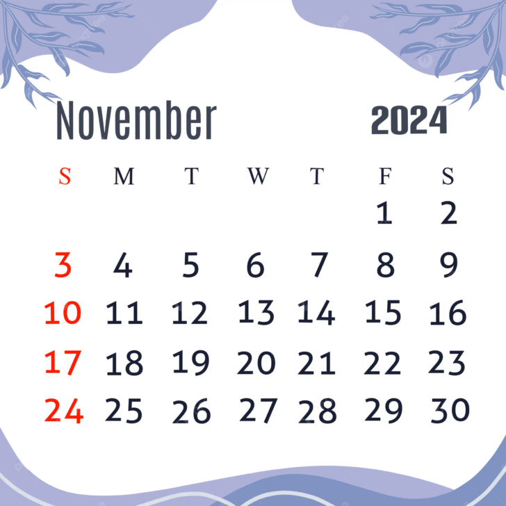 November Calendar 2024 Printable Purple | Calendar 2024