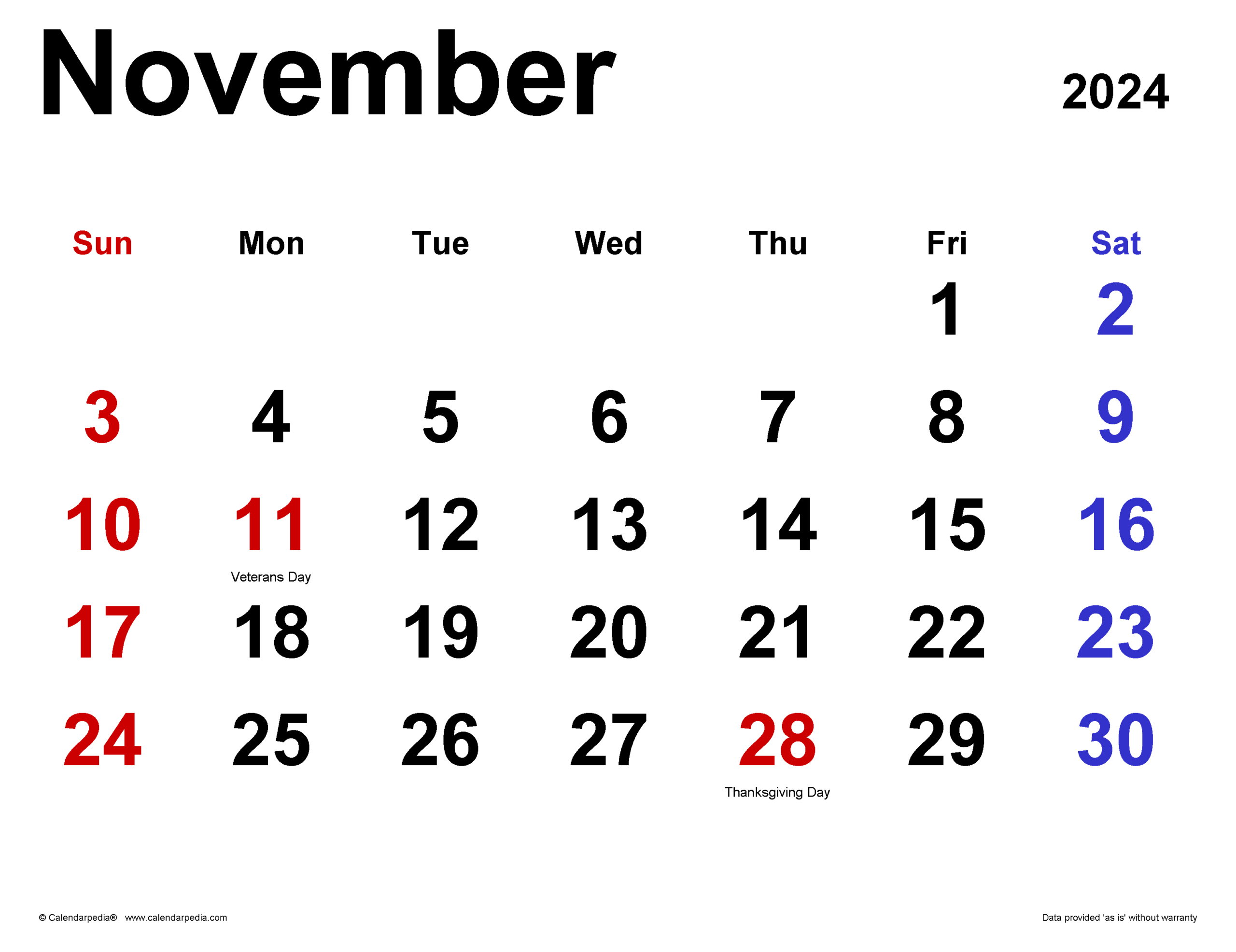 November 2024 Calendar | Templates For Word, Excel And Pdf | Calendar 2024