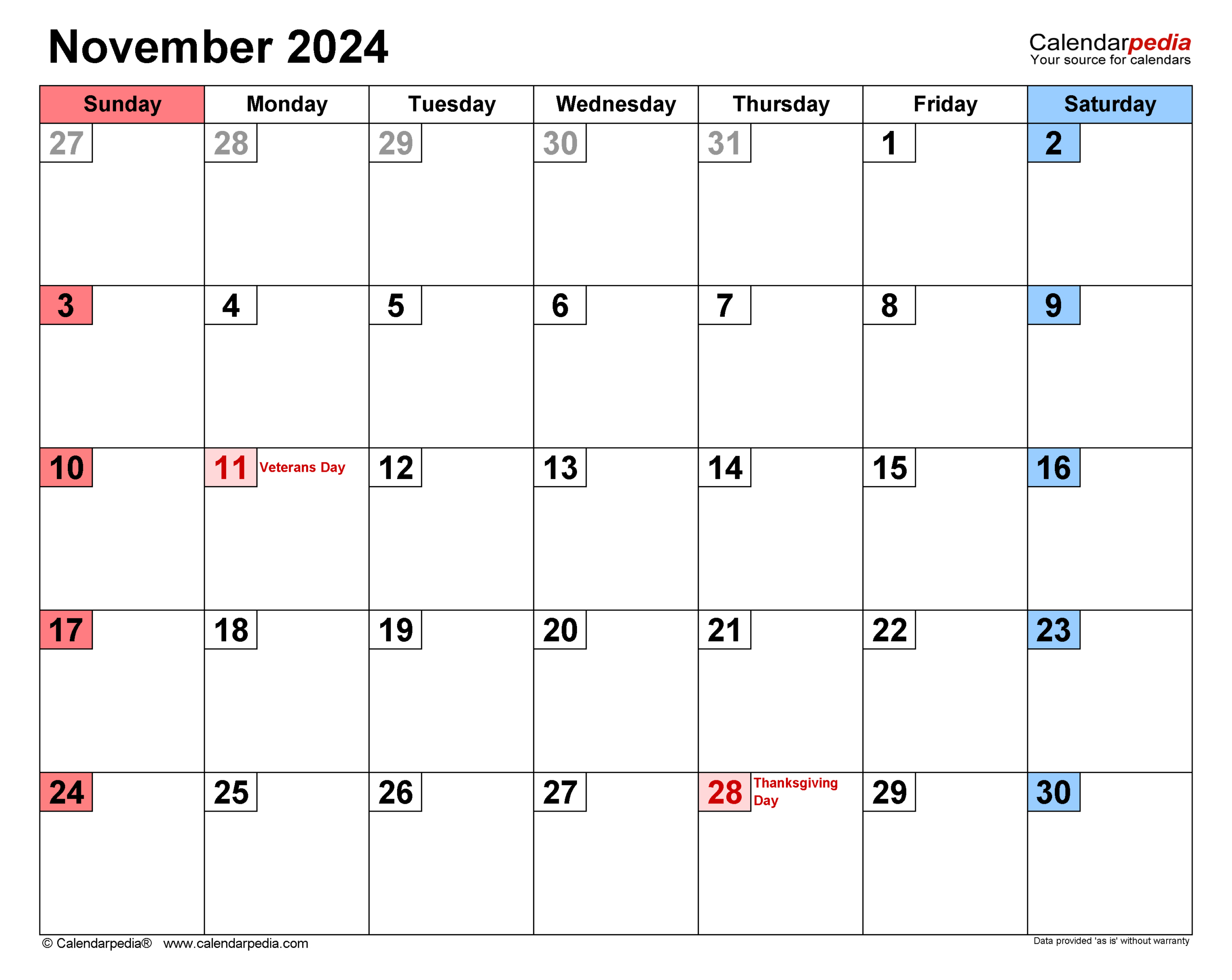 November 2024 Calendar | Templates For Word, Excel And Pdf | Calendar 2024