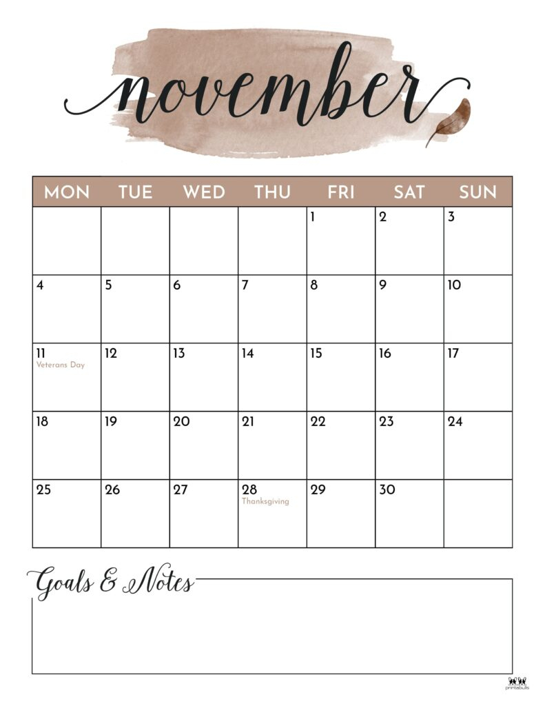 November 2024 Calendars - 50 Free Printables | Printabulls | 2024 November Calendar Printable