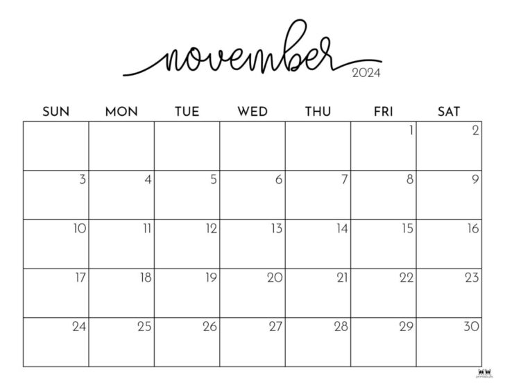 Printable Calendar November 2024 Calligraphy | Calendar 2024