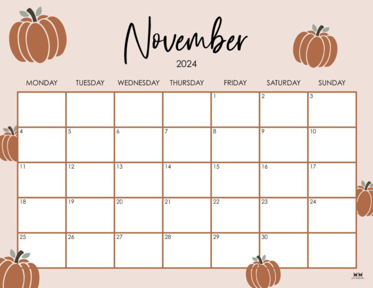 November Calendar 2024 Printable With Turkeys | Calendar 2024