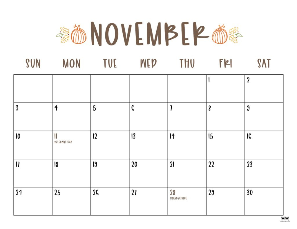 November 2024 Calendars - 50 Free Printables | Printabulls | Free Cute Printable Calendar November 2024