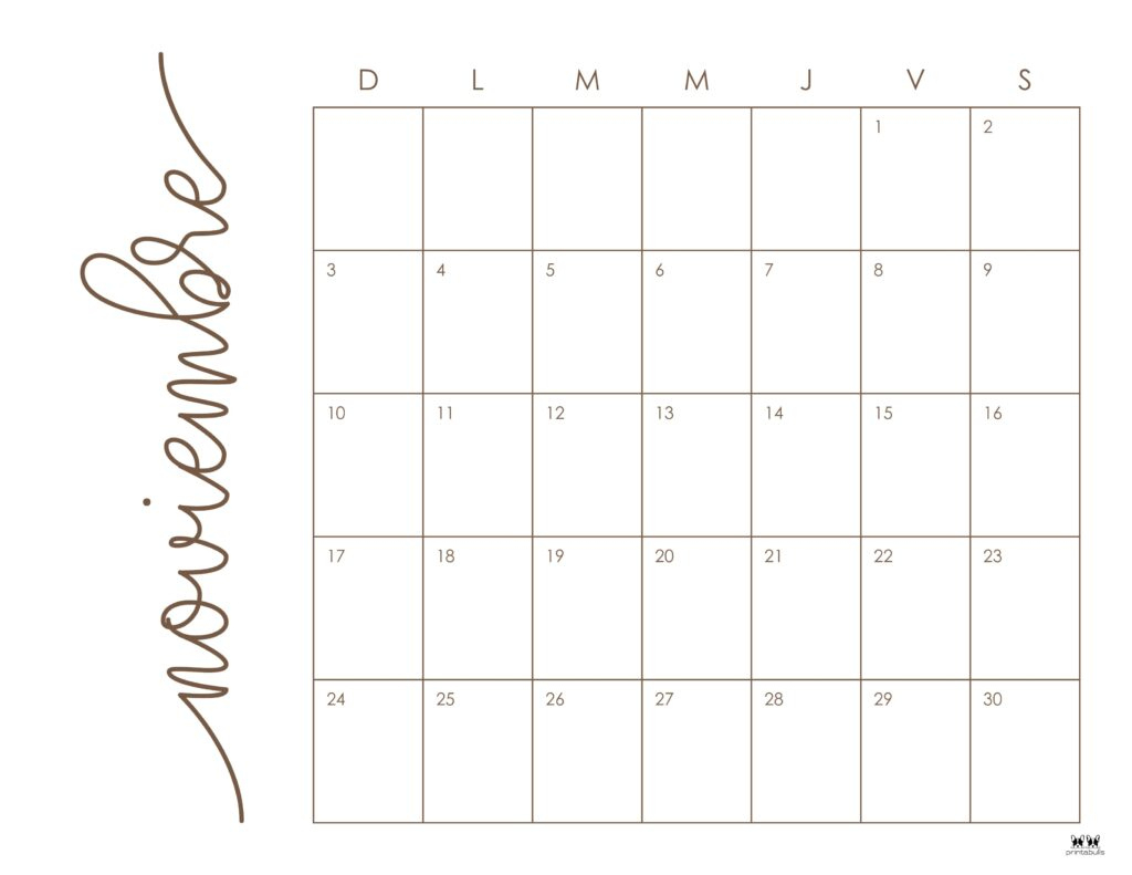 November 2024 Calendars - 50 Free Printables | Printabulls | November Calendar 2024 Printable Pinterest