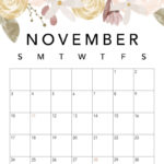 November 2024 Calendars   50 Free Printables | Printabulls | Printable Floral Calendars November 2024