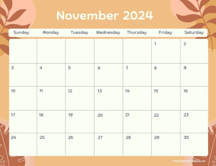 Printable Landscape November 2024 Calendar | Calendar 2024