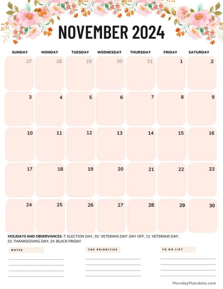 November Calendar 2024 Printable Portrait | Calendar 2024