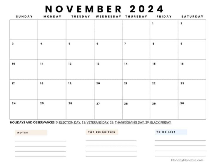 November Calendar 2024 Printable Wide Lines | Calendar 2024