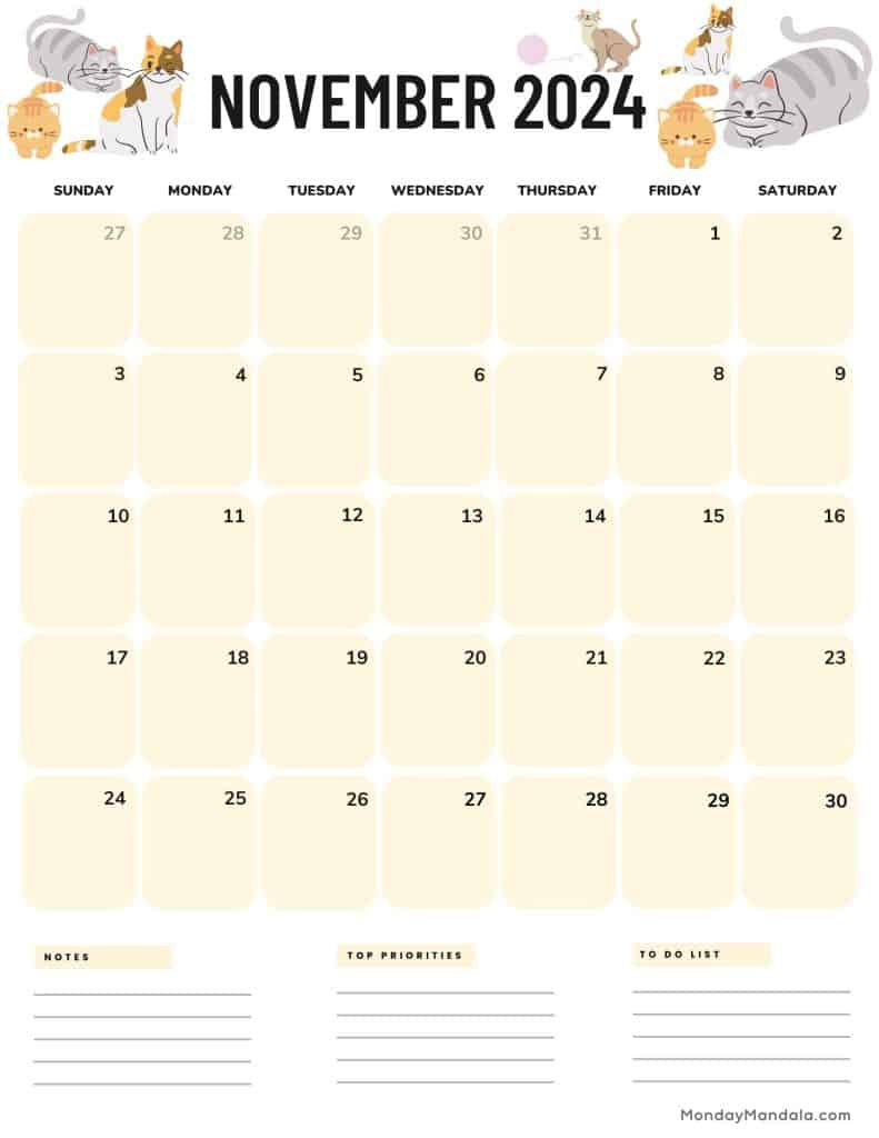 November 2024 Calendars (52 Free Printable Pdfs) | November Calendar 2024 Printable Portrait Cute