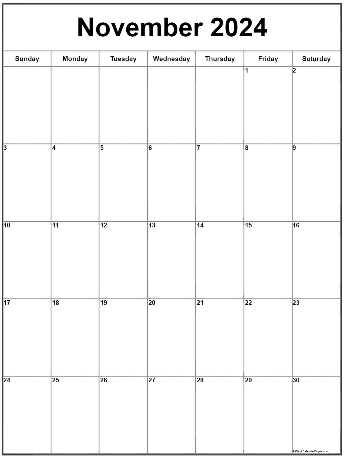 November 2024 Vertical Calendar | Portrait | November Calendar 2024 Printable Portrait