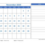 November Calendar 2024 Grid Lines For Holidays And Notes |  Calendar 2024