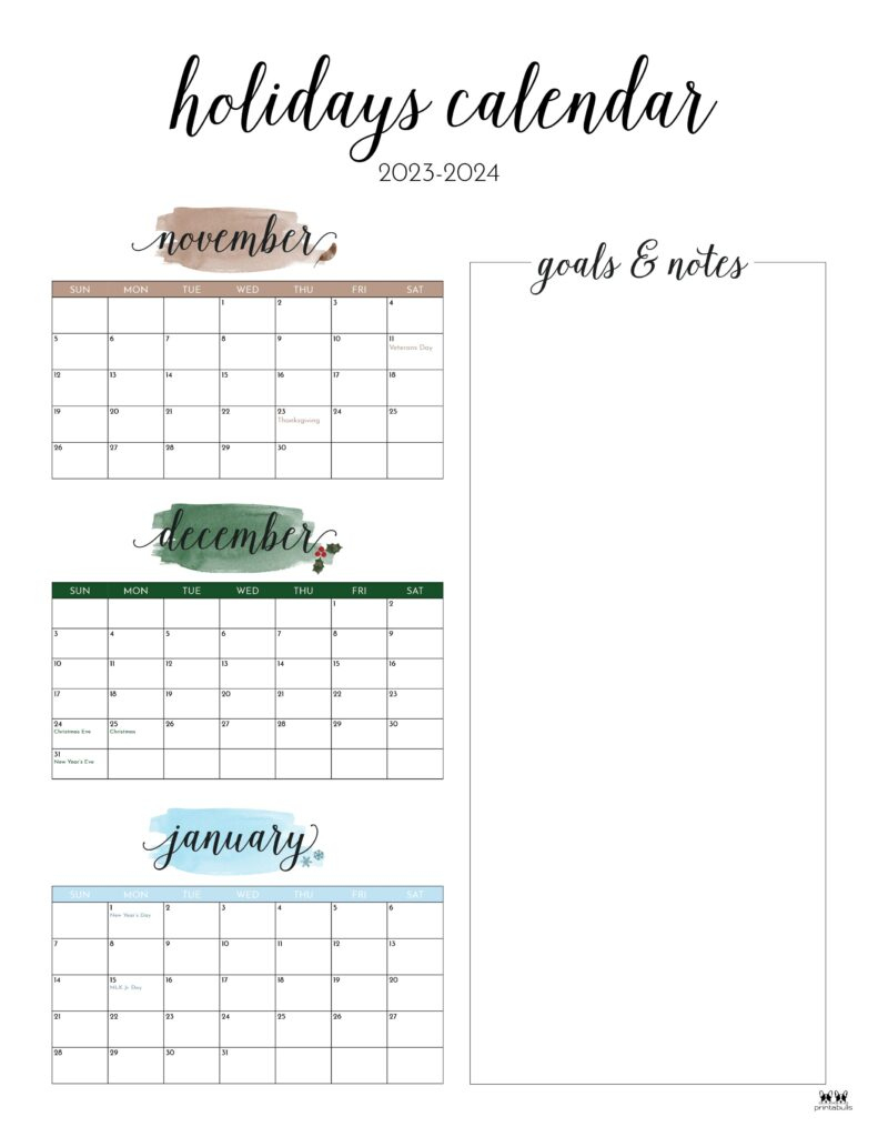 November December 2023 Calendars - 12 Printables | Printabulls | Calendar 2024