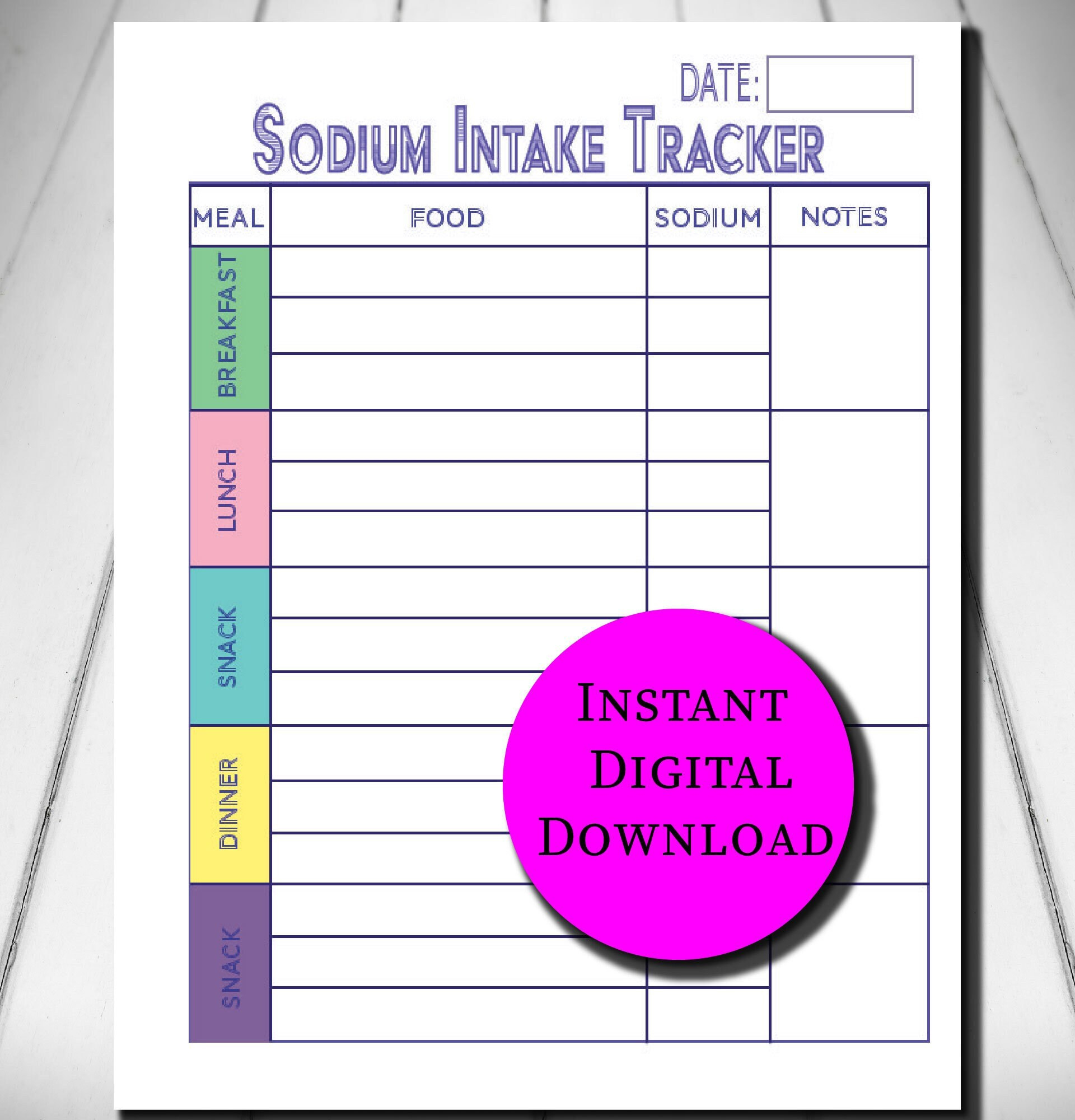 Printable Daily Sodium Intake Tracker | Calendar 2024