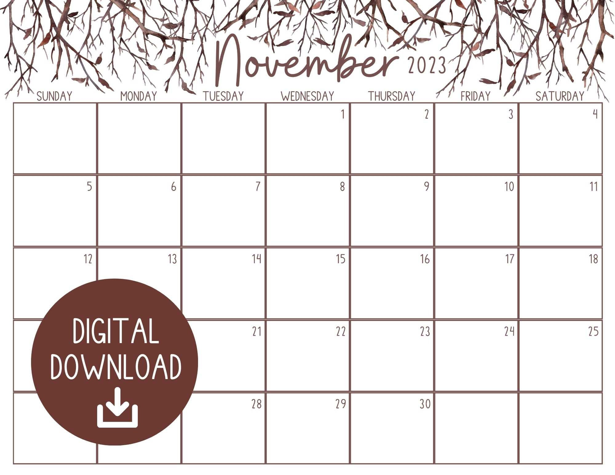 Printable November 2024 Calendar - Etsy | Printable 8X11 November 2024 Calendar