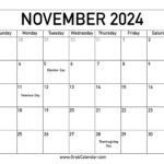 Printable November 2024 Calendar | Printable Calendar For November 2024 With Holidays