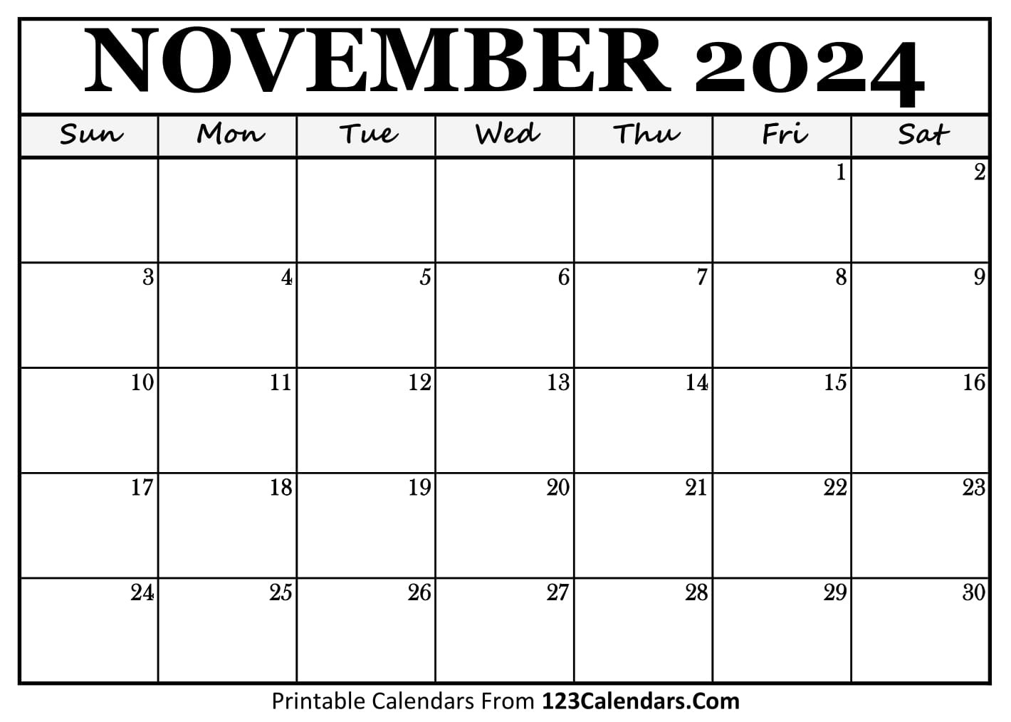 Printable November 2024 Calendar Templates | Printable Calendar 2024 November 123