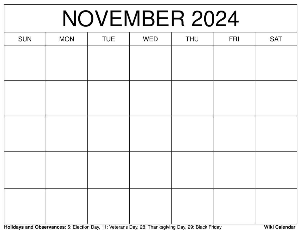 Printable November 2024 Calendar Templates With Holidays - Wiki | Calendar 2024