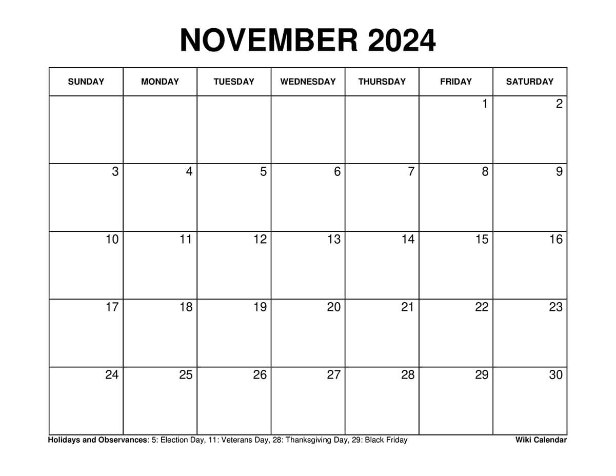 Printable November 2024 Calendar Templates With Holidays - Wiki | November Calendar Planner 2024 Printable