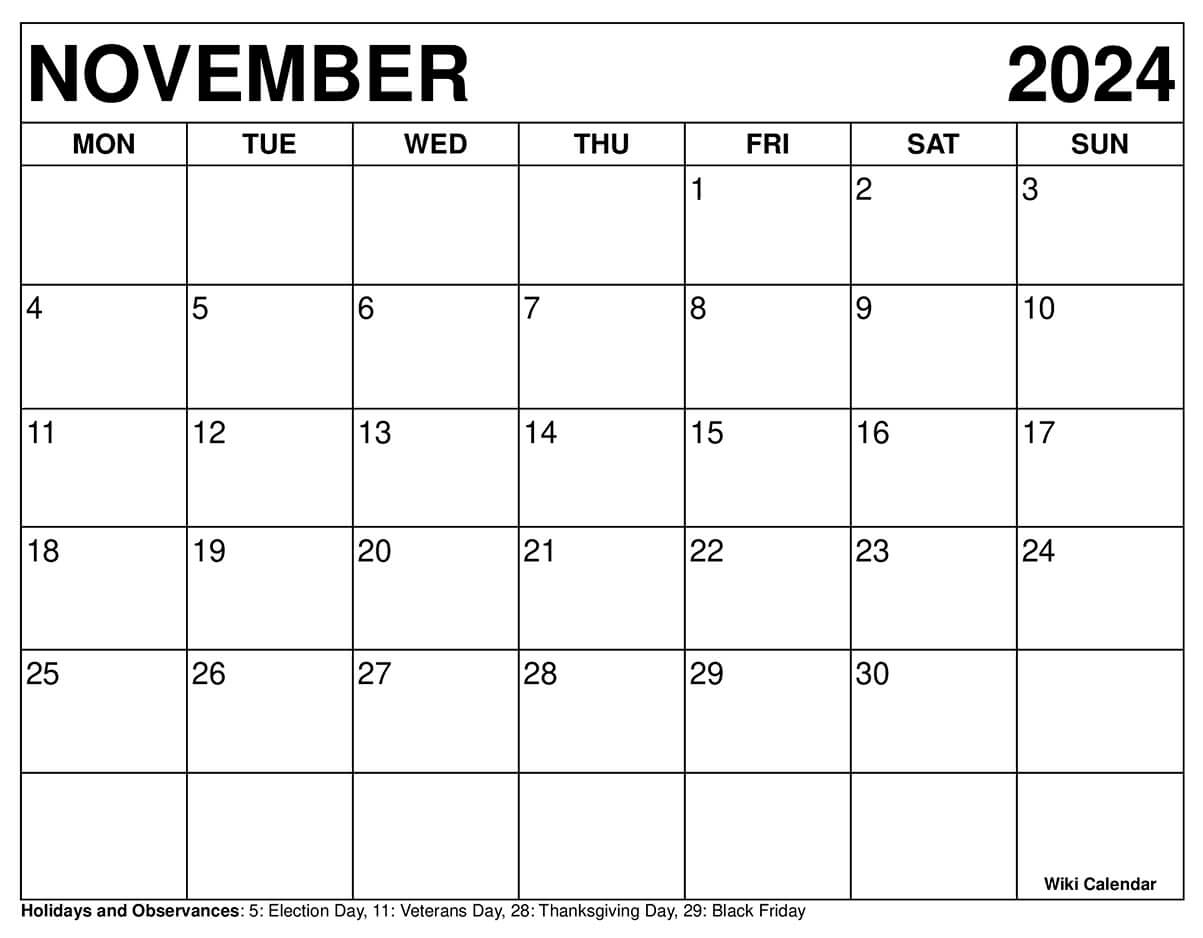 Printable November 2024 Calendar Templates With Holidays - Wiki | Printable College Student Calendar November 2024