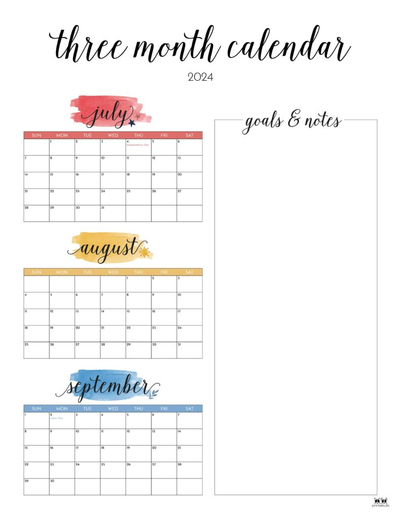 Three Month/Quarterly Calendars - 36 Free Calendars | Printabulls | Printable 3 Month Calendar September October November 2024