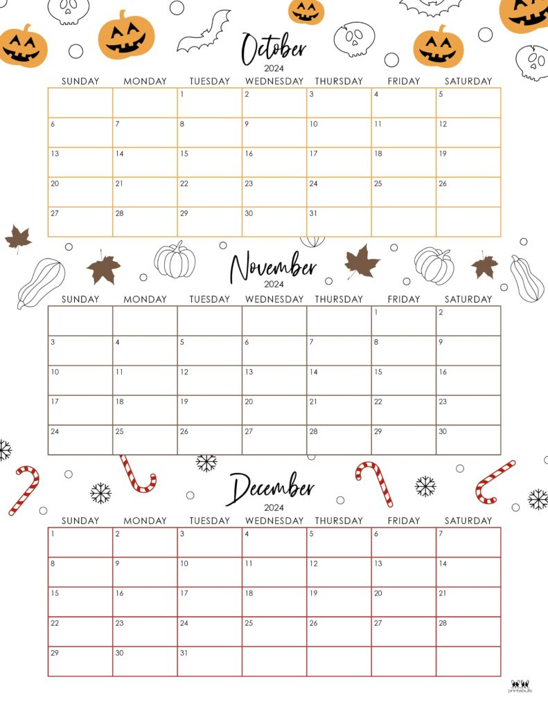 Three Month/Quarterly Calendars - 36 Free Calendars | Printabulls | Printable 3 Month Calendar September October November 2024