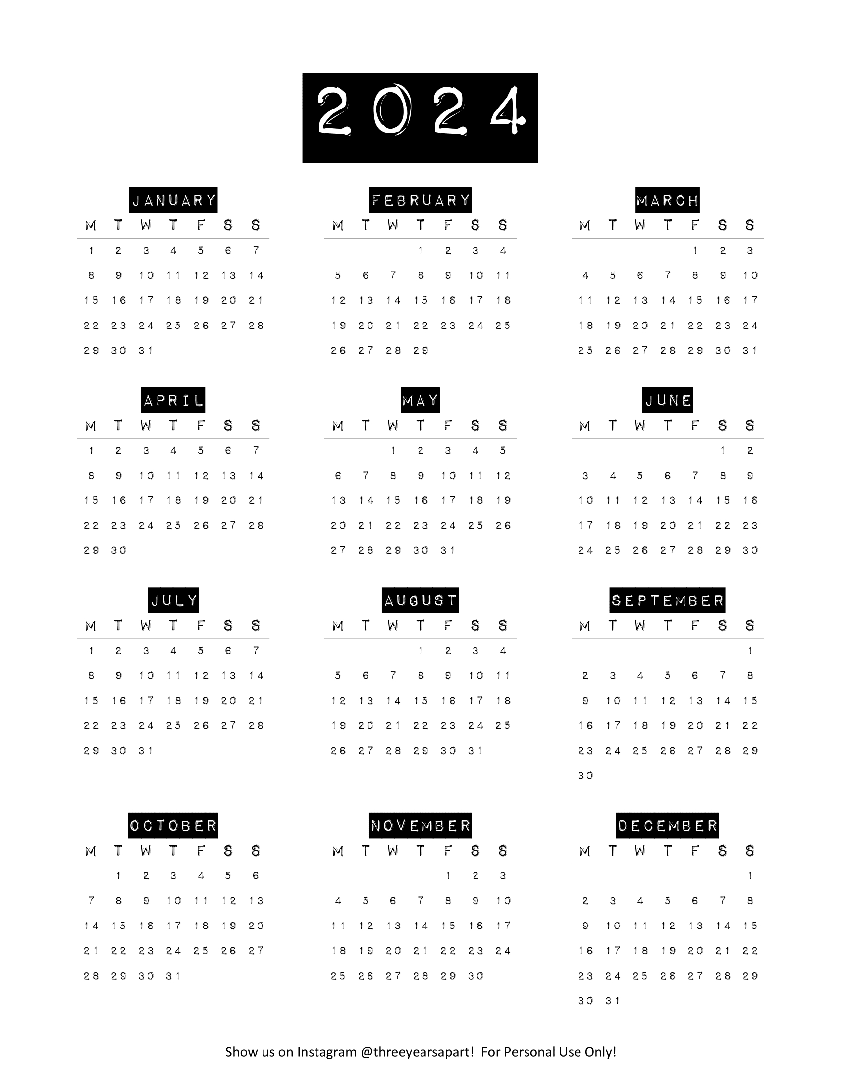 2024 Calendar Free Printable | Bullet Journal And Planner Free | December 2024 Bullet Journal Calendar Printable