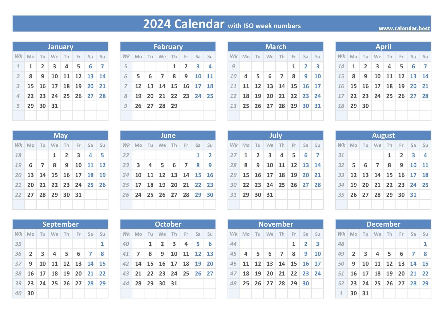 2024 Calendar With Week Numbers (Us And Iso Week Numbers) | 2024 December Calendar With Week Numbers Printable